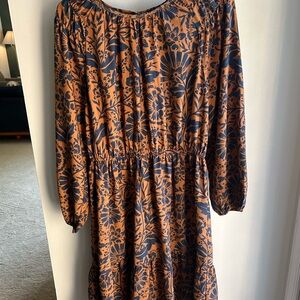 Ann Taylor Factory Brown and Blue Long Sleeve Dress